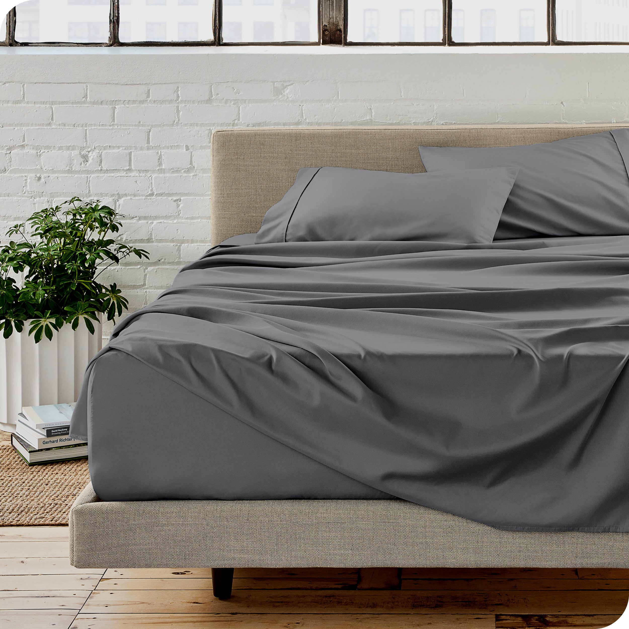 Bed made with microfiber sheets

