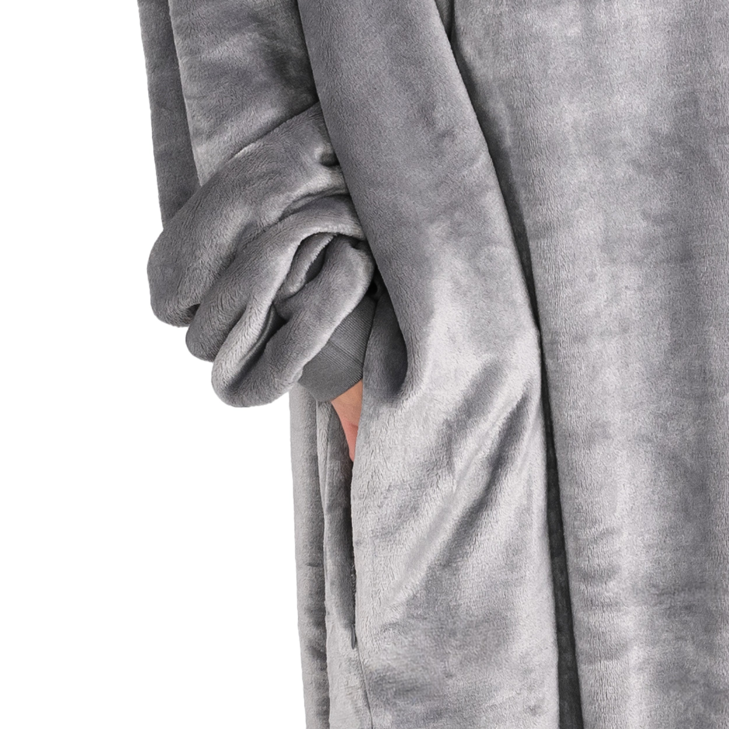 Close up of a side pocket on a microplush wearable blanket