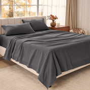Organic flannel sheet set on a bed
