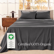 Organic flannel sheets on a bed
