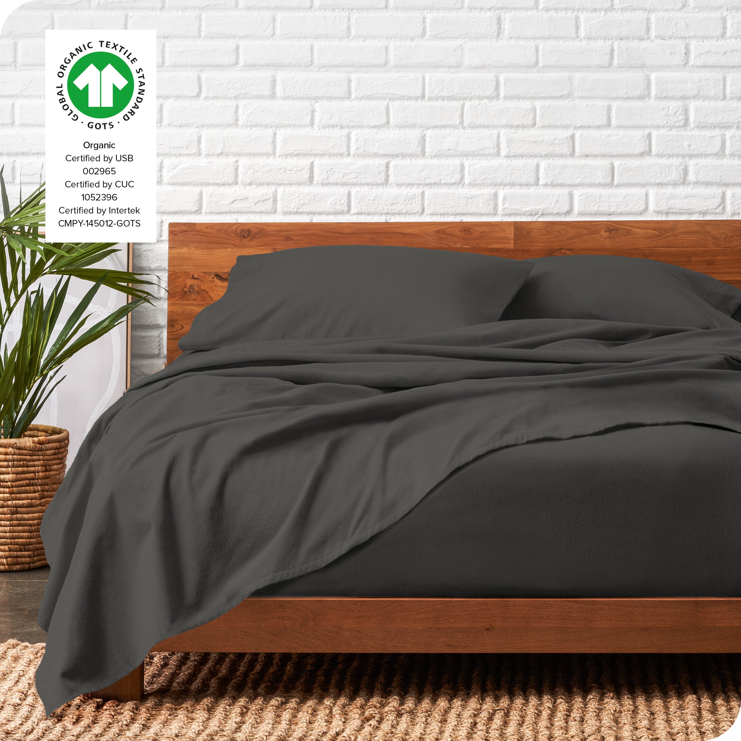 Organic flannel sheets on a bed