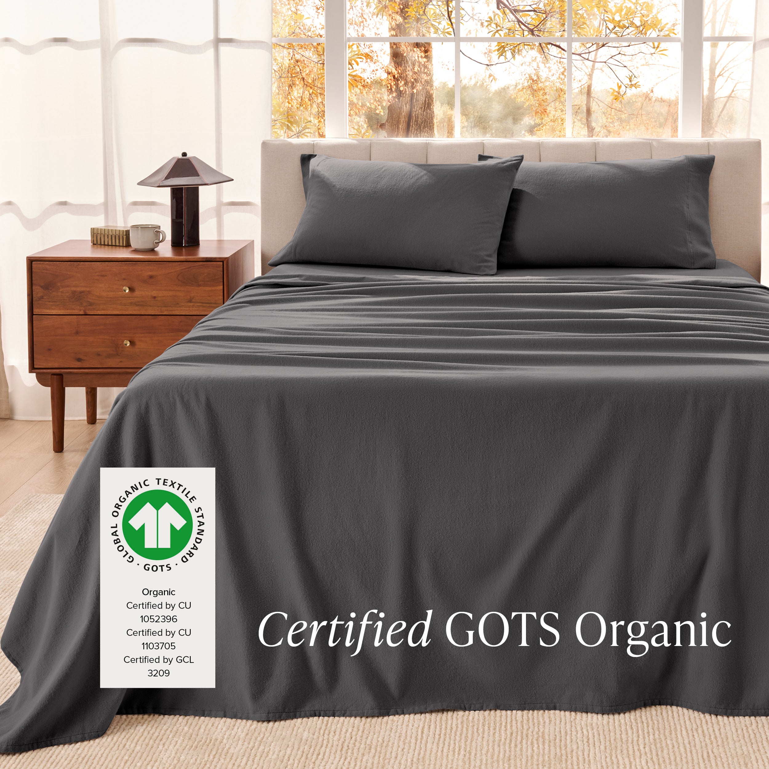Organic flannel sheets on a bed