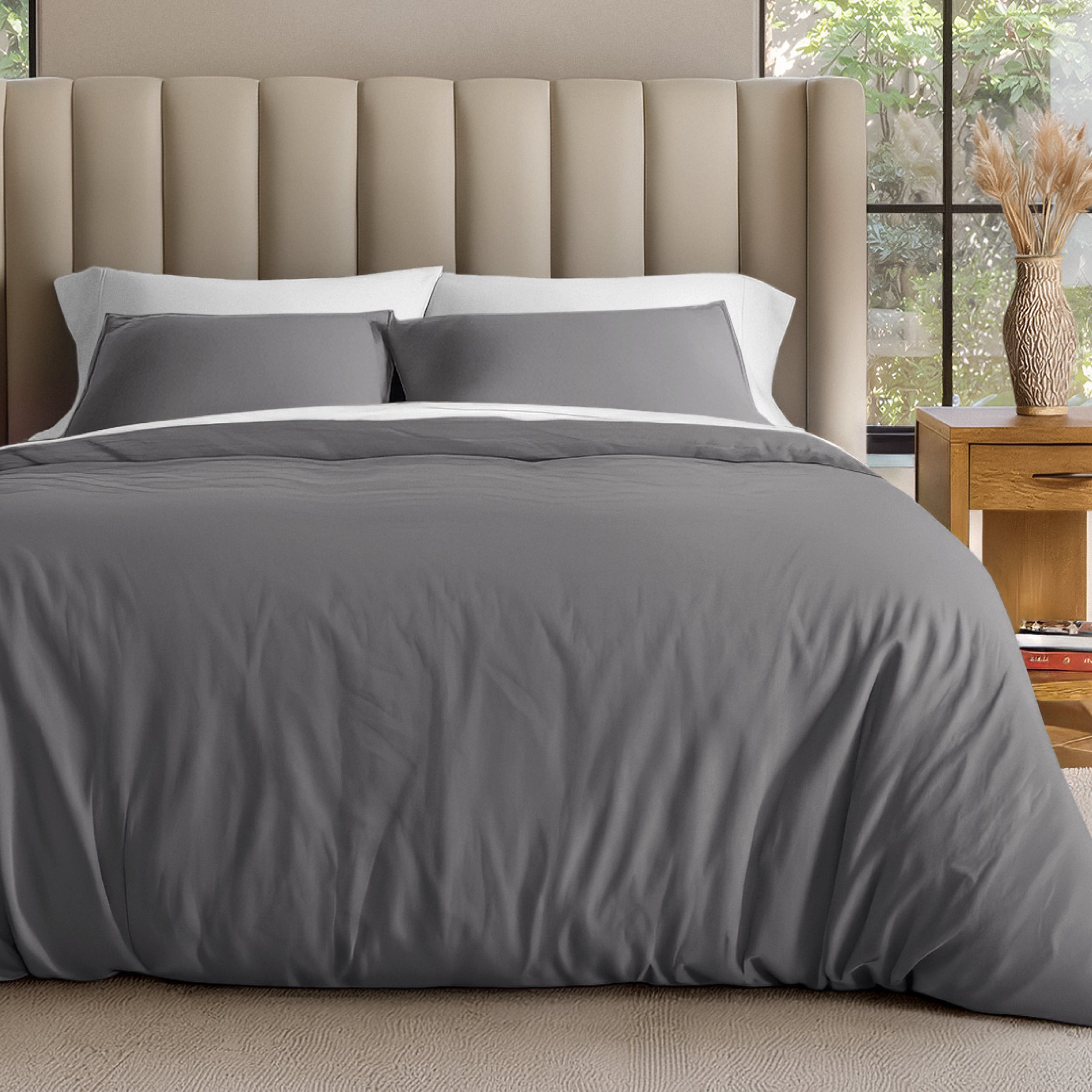 Bare Home Twin/Twin XL Light Grey Organic Cotton Jersey Duvet Cover Set