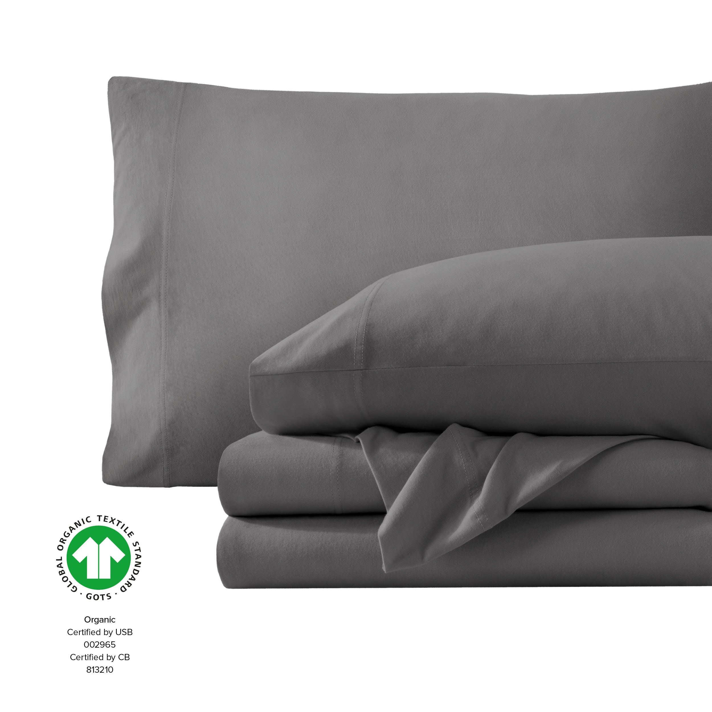 Organic jersey sheets folded and stacked