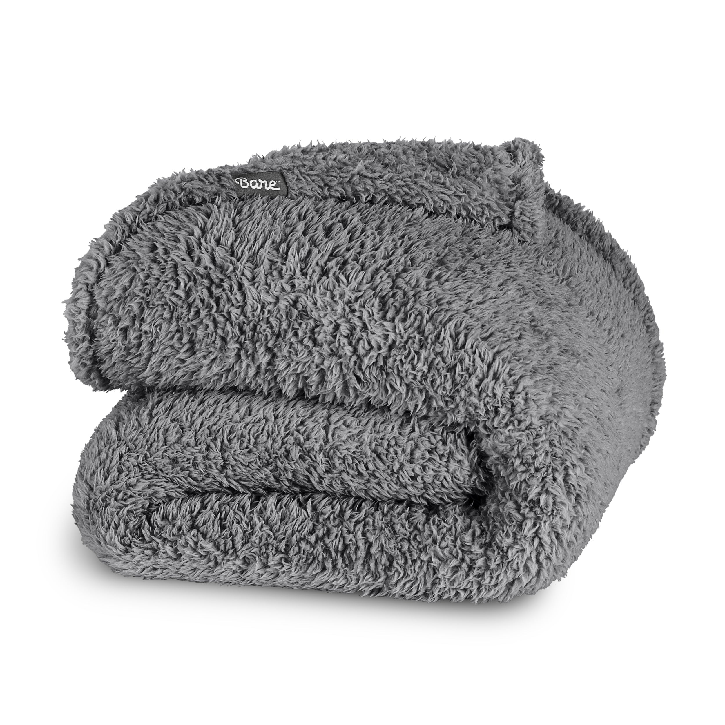 A faux shearling blanket folded neatly