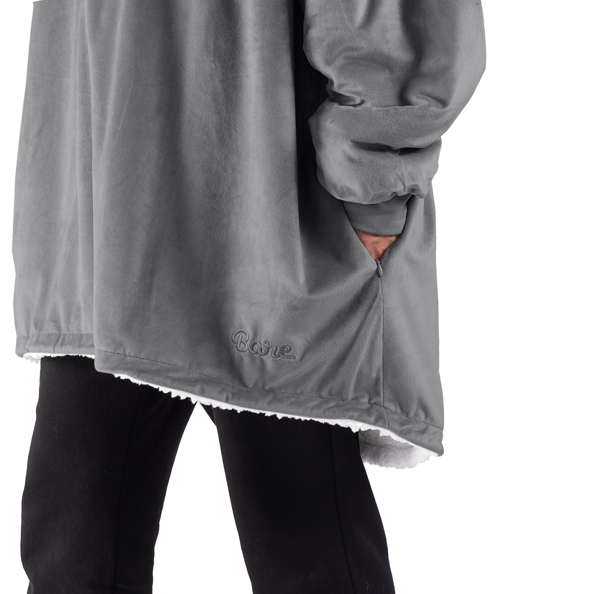 Close up of the pocket on a wearable blanket