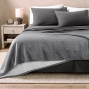 Sherpa Blanket laying on a bed folded over itself part way