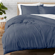 A modern bed with a flannel duvet cover set consisting of the duvet cover and two pillows.