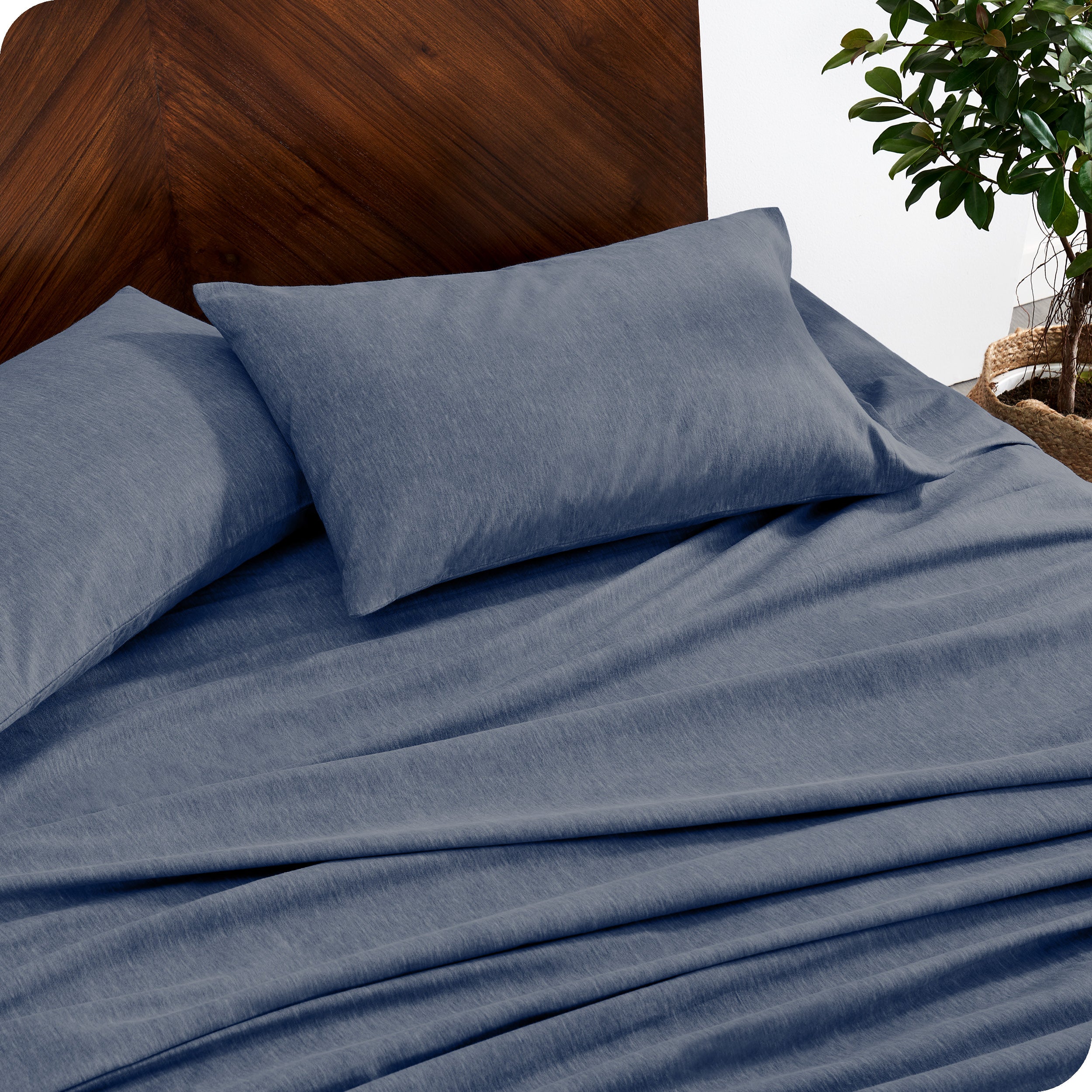 A close up view of a flannel sheet set on a modern bed.