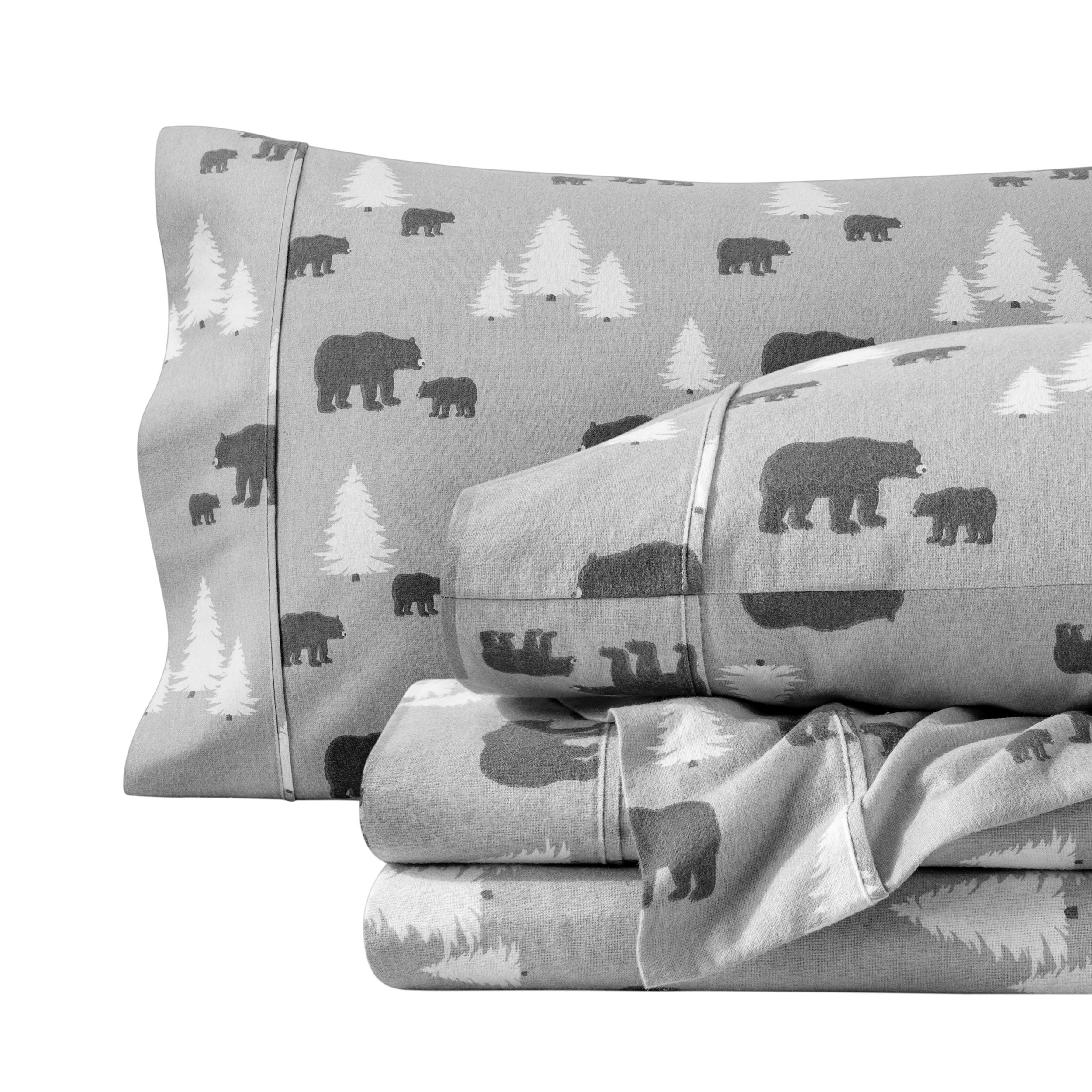 Printed flannel sheets folded and stacked
