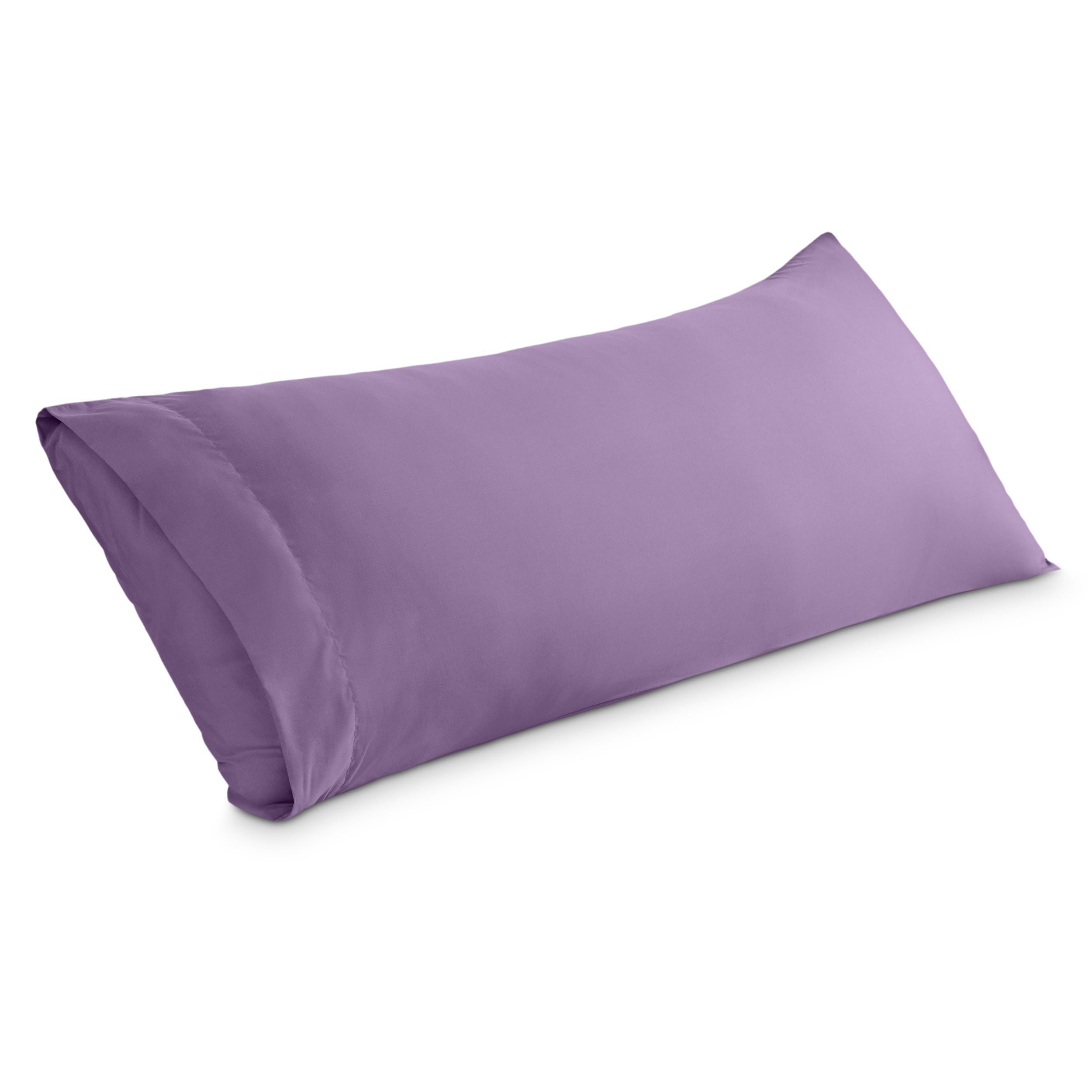 A body pillowcase on a pillow set against a headboard