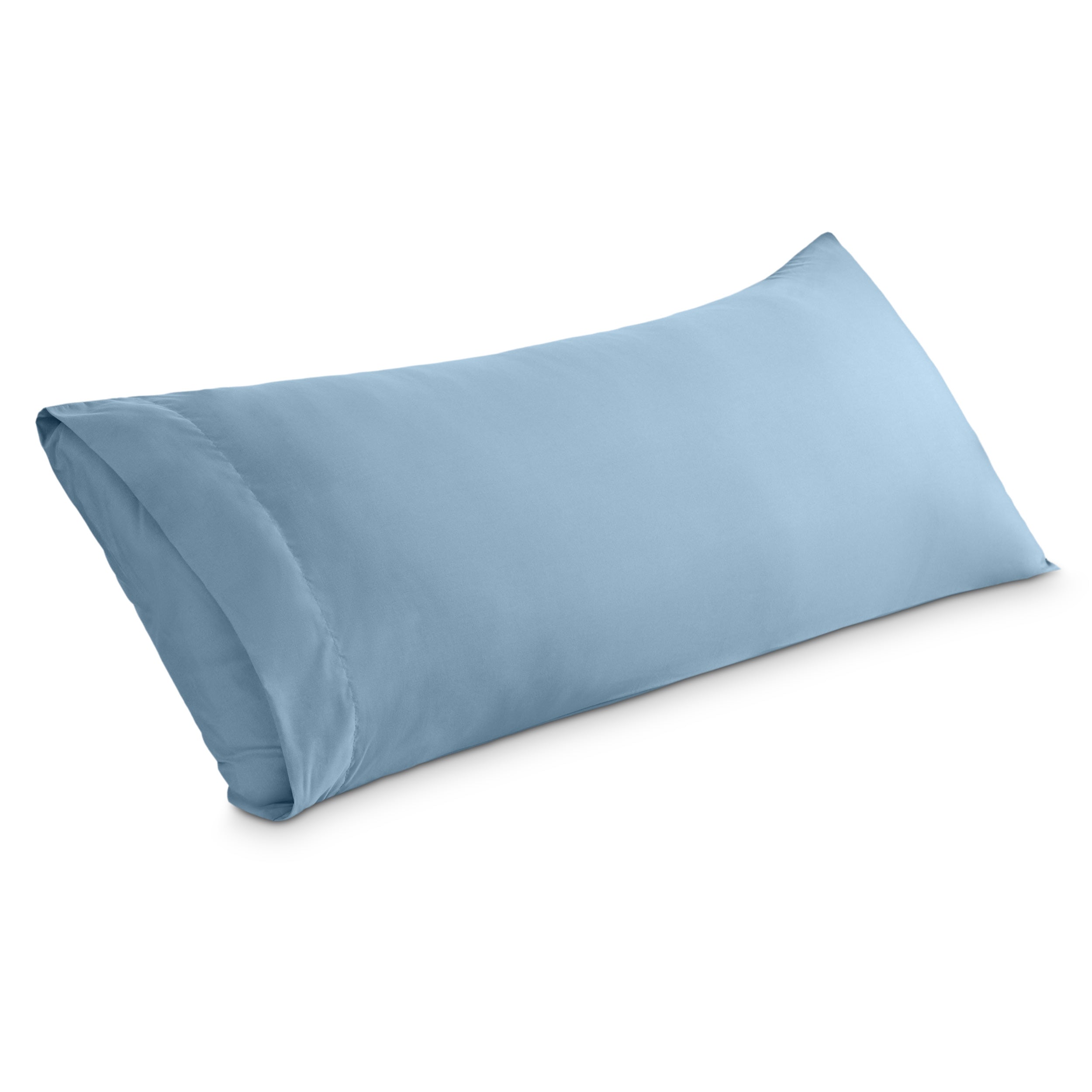 A body pillowcase on a pillow set against a headboard