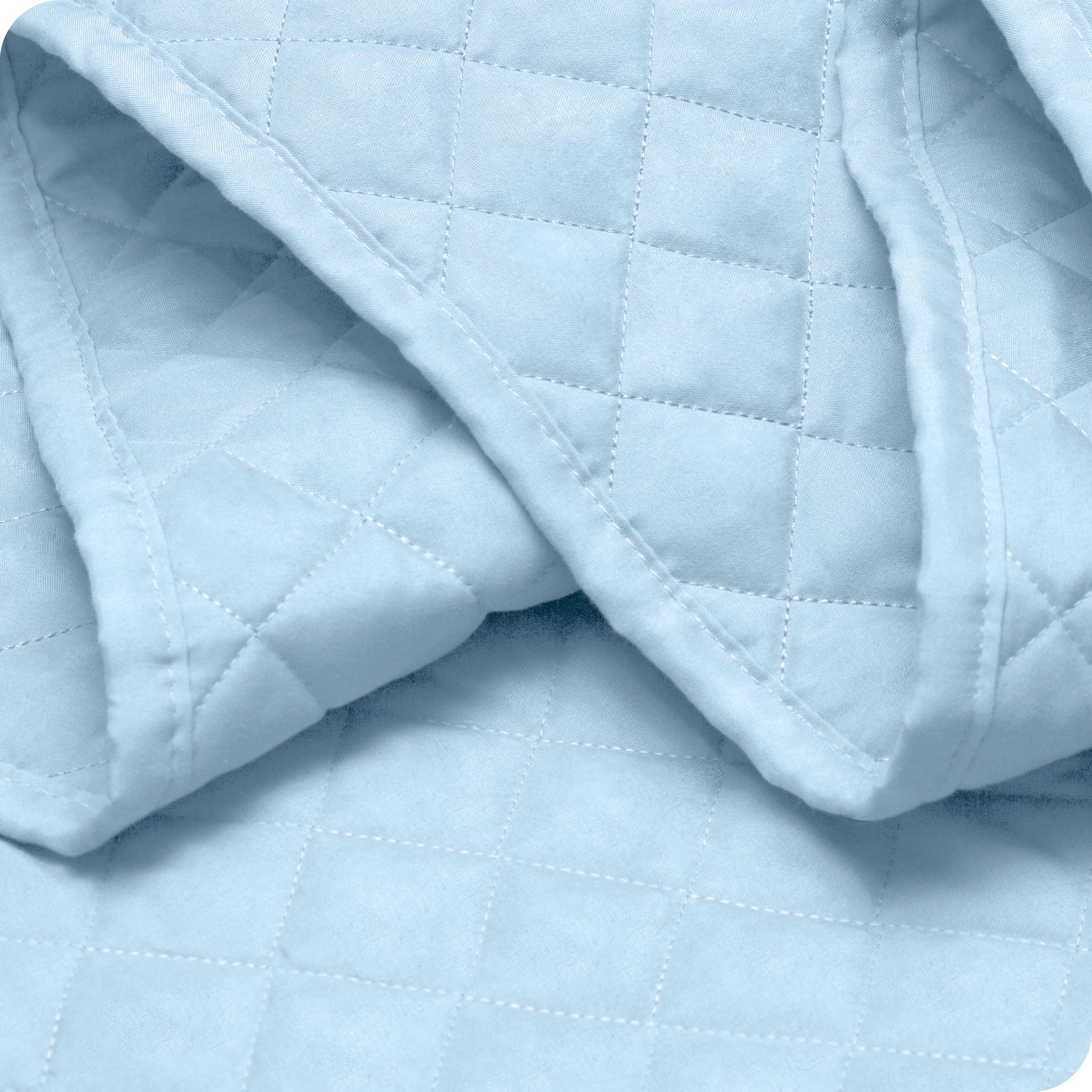 Close up of a coverlet showing the stitching