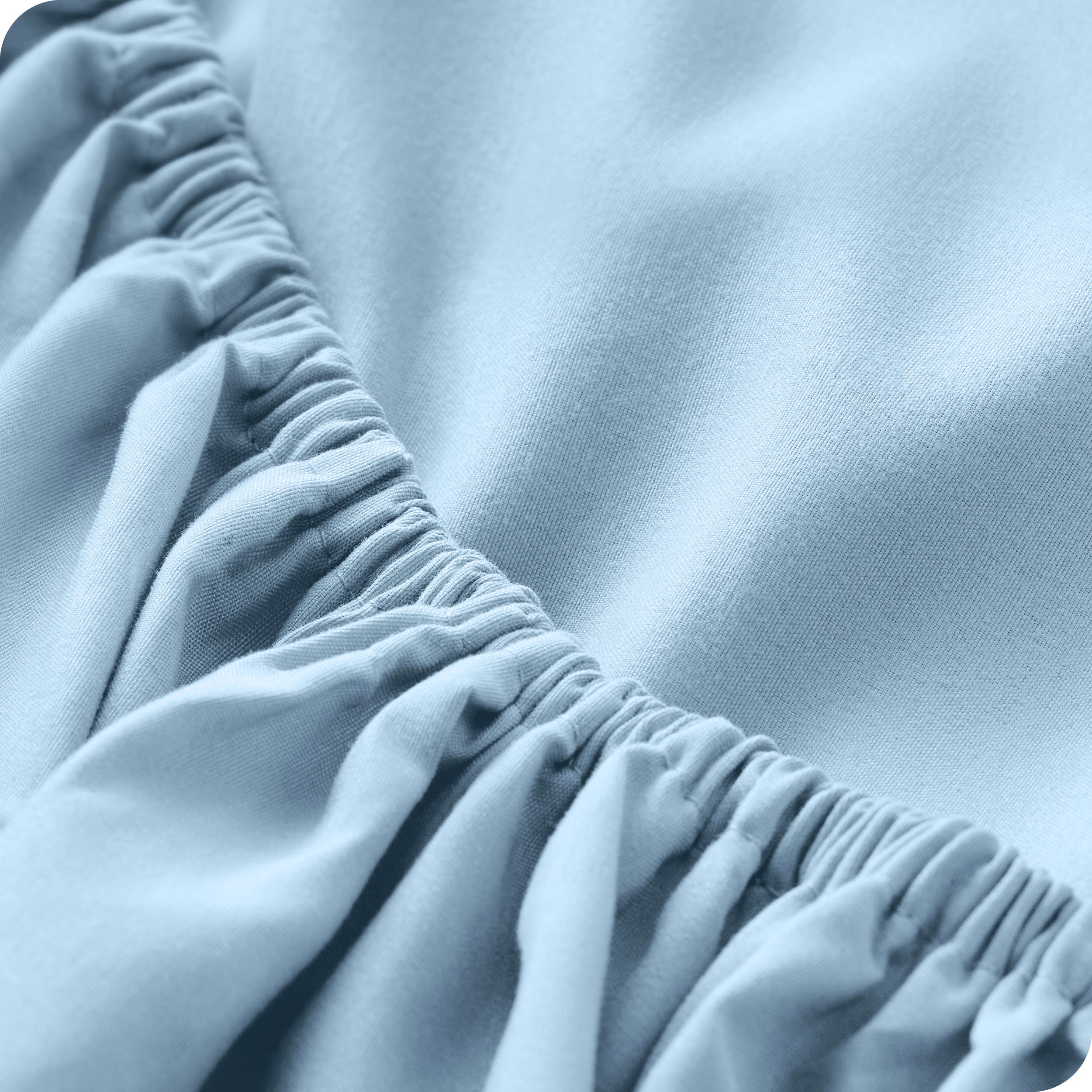 A close up of the elastic of a microfiber fitted sheet. 