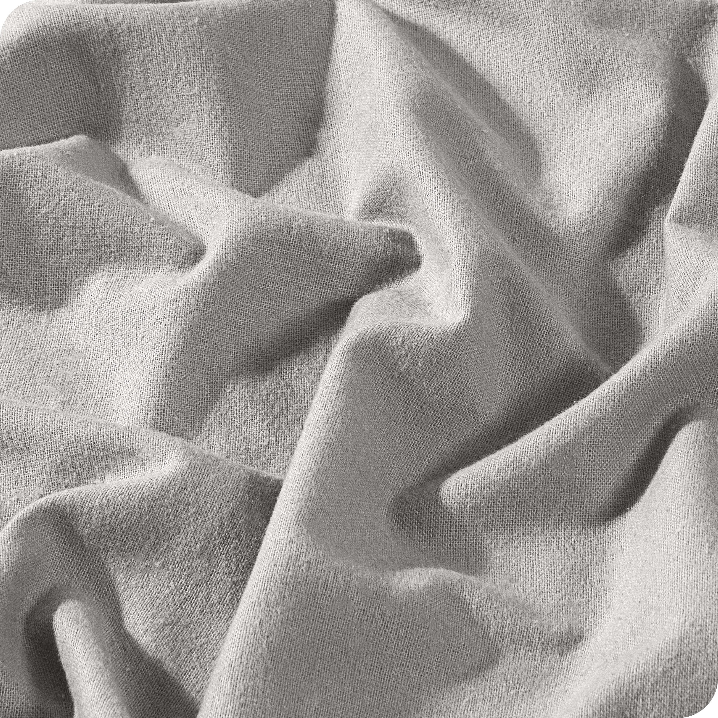 A close view of a button and lining on the flannel duvet cover.