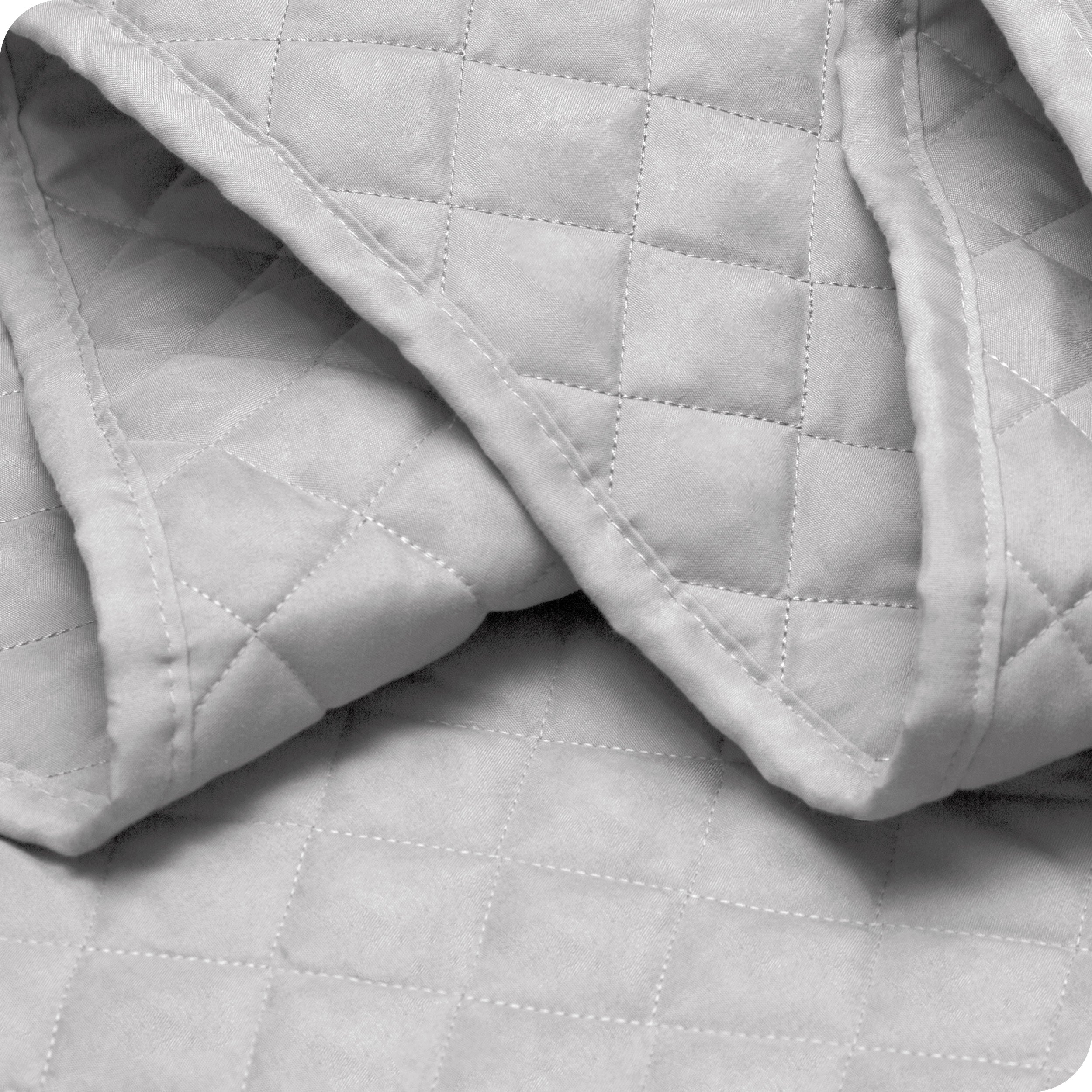 Close up of a coverlet showing the stitching