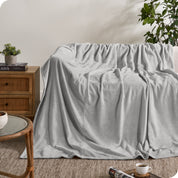 A microplush blanket covering a couch