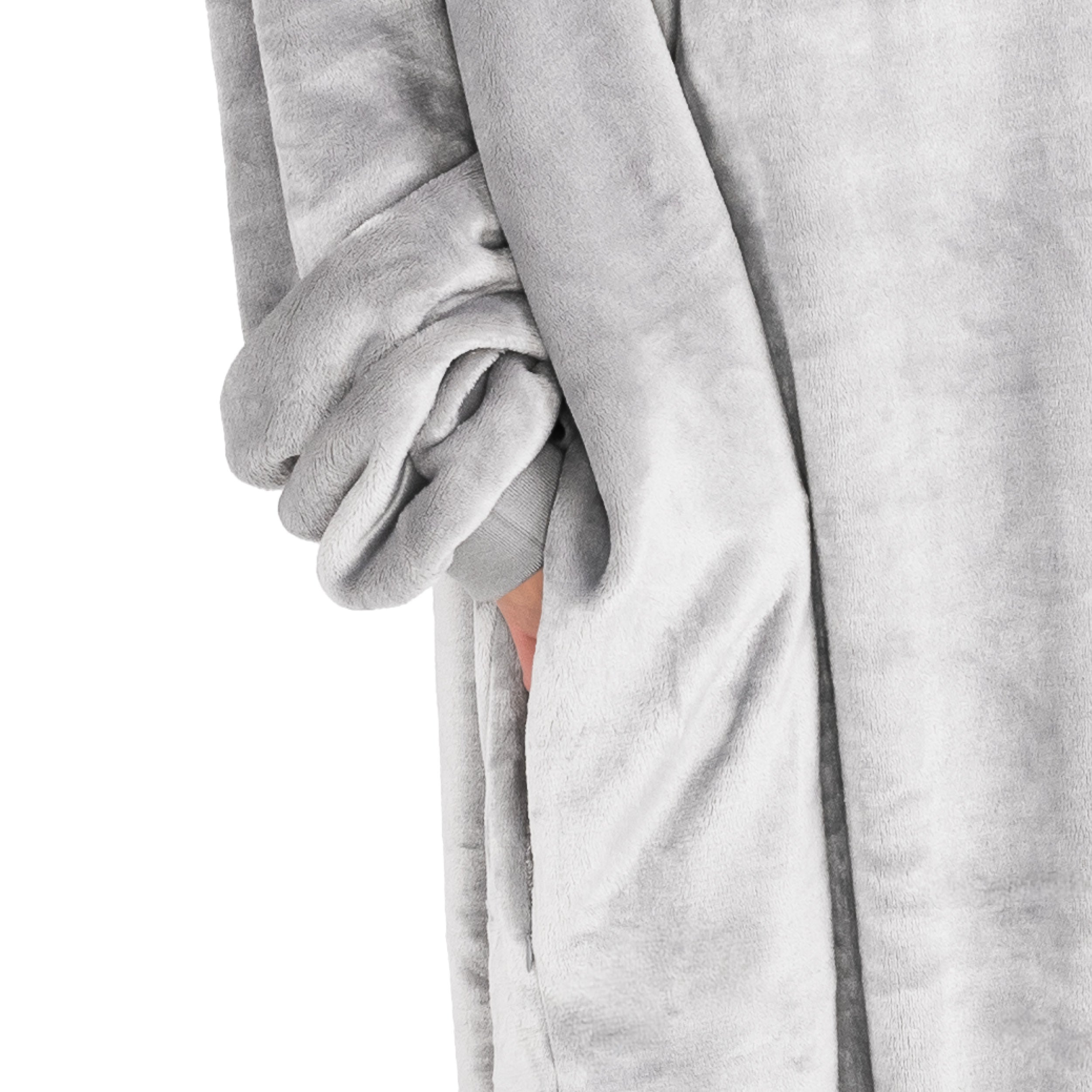 Close up of a side pocket on a microplush wearable blanket