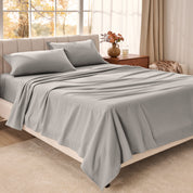 Organic flannel sheet set on a bed