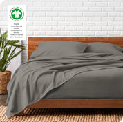 Organic flannel sheets on a bed