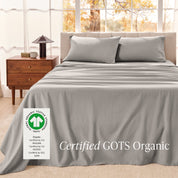 Organic flannel sheets on a bed