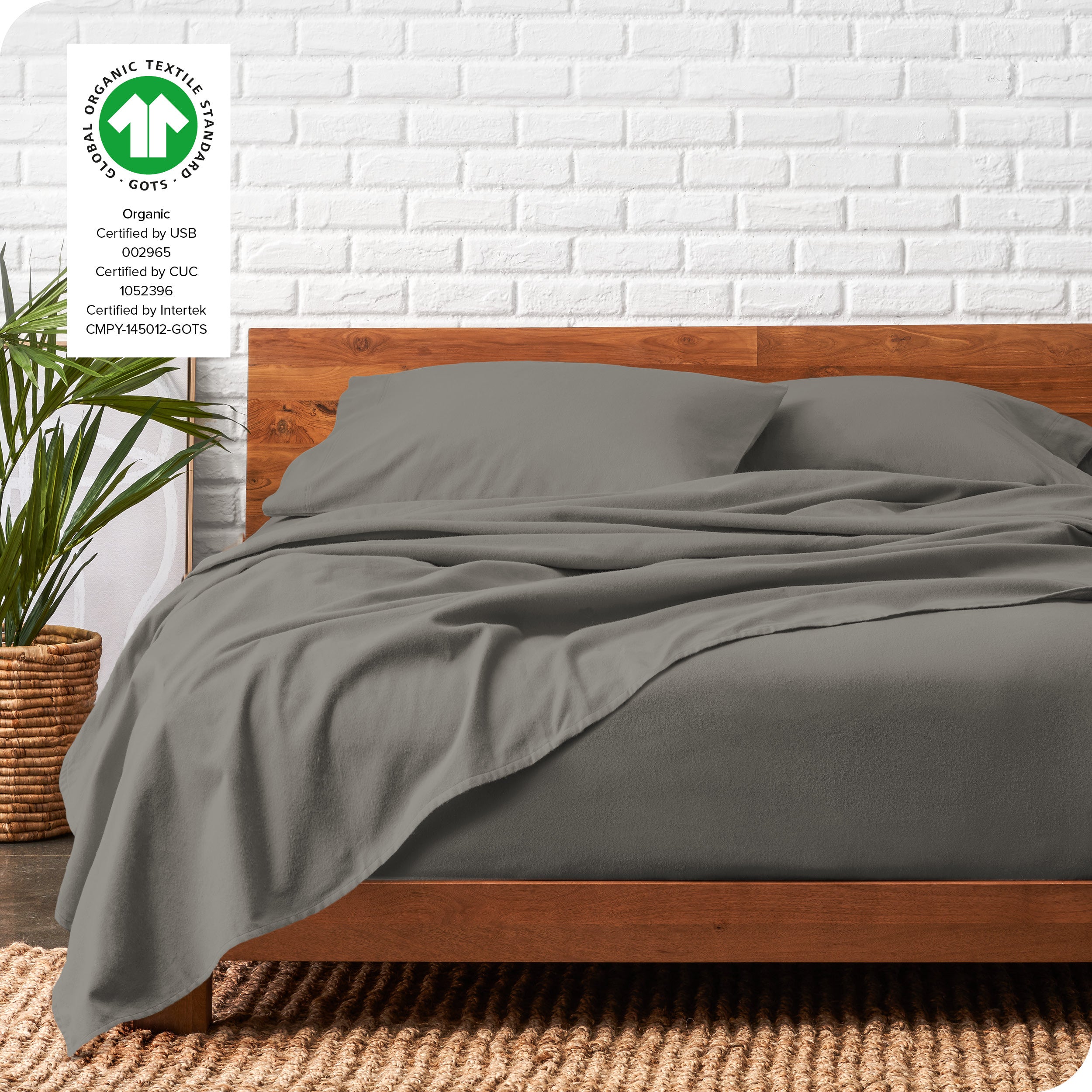 Organic flannel sheets on a bed