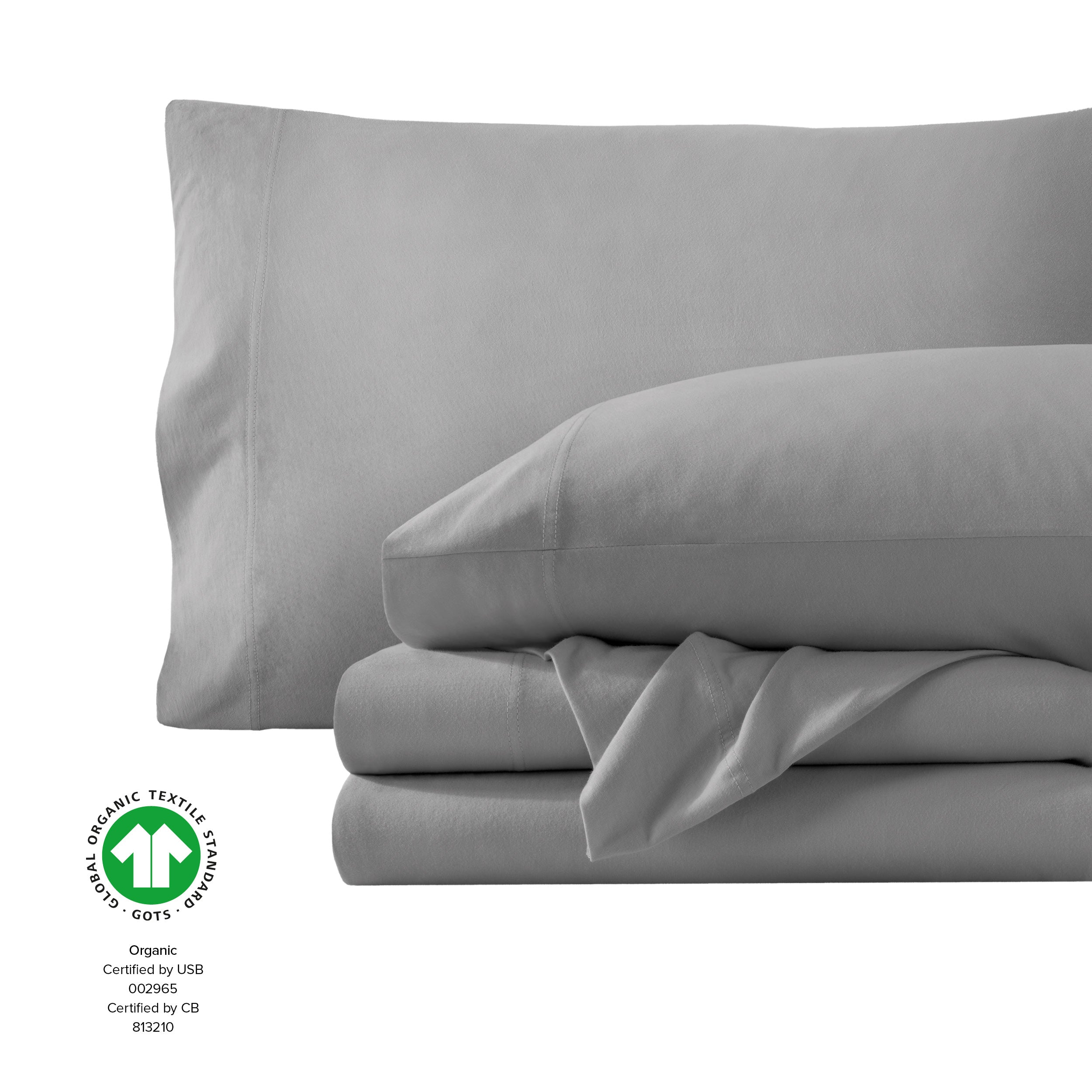 Organic jersey sheets folded and stacked