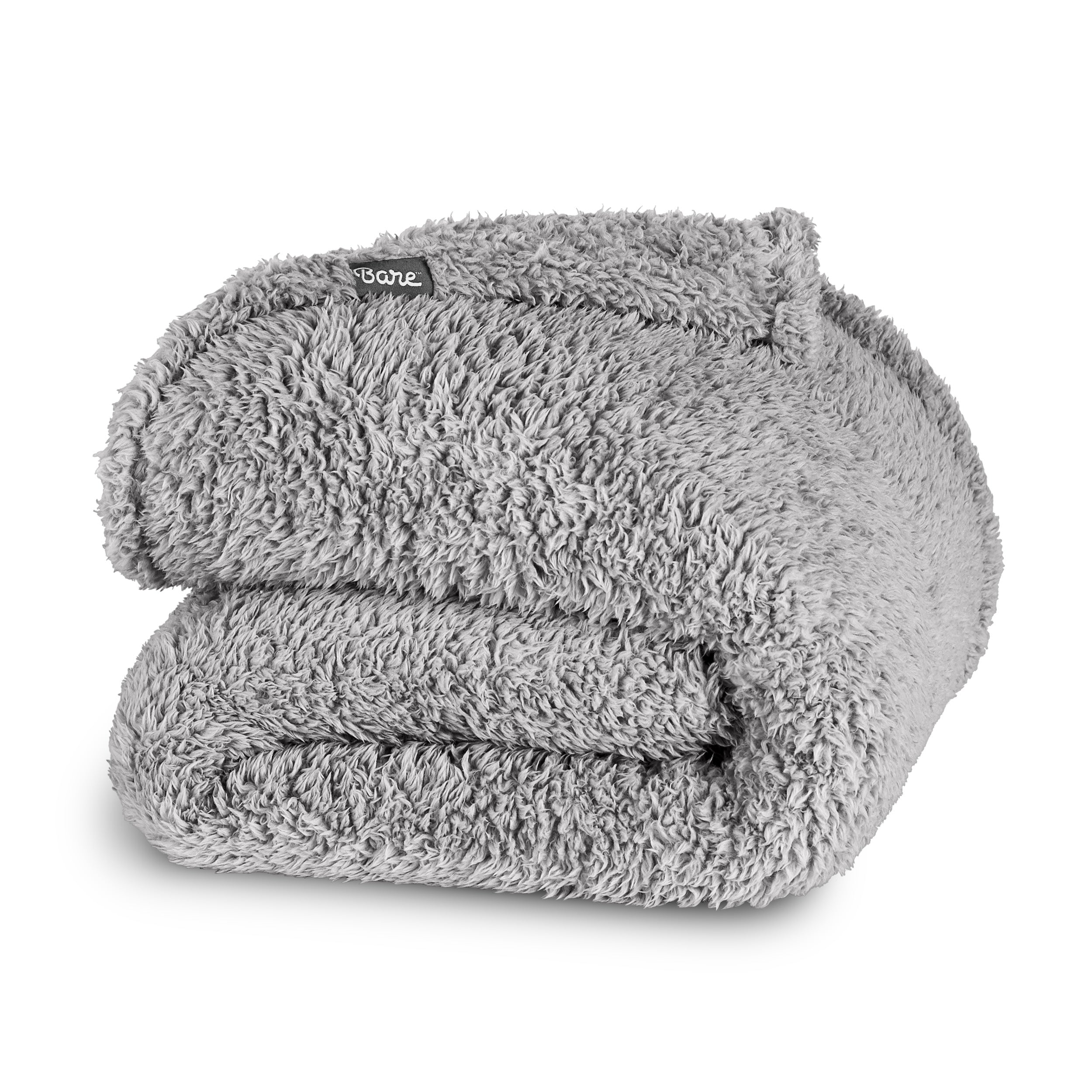 A faux shearling blanket folded neatly