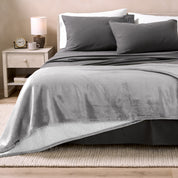 Sherpa Blanket laying on a bed folded over itself part way