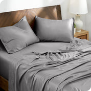 TENCEL™ Lyocell sheets on a bed. The flat sheet is folded over itself slightly.