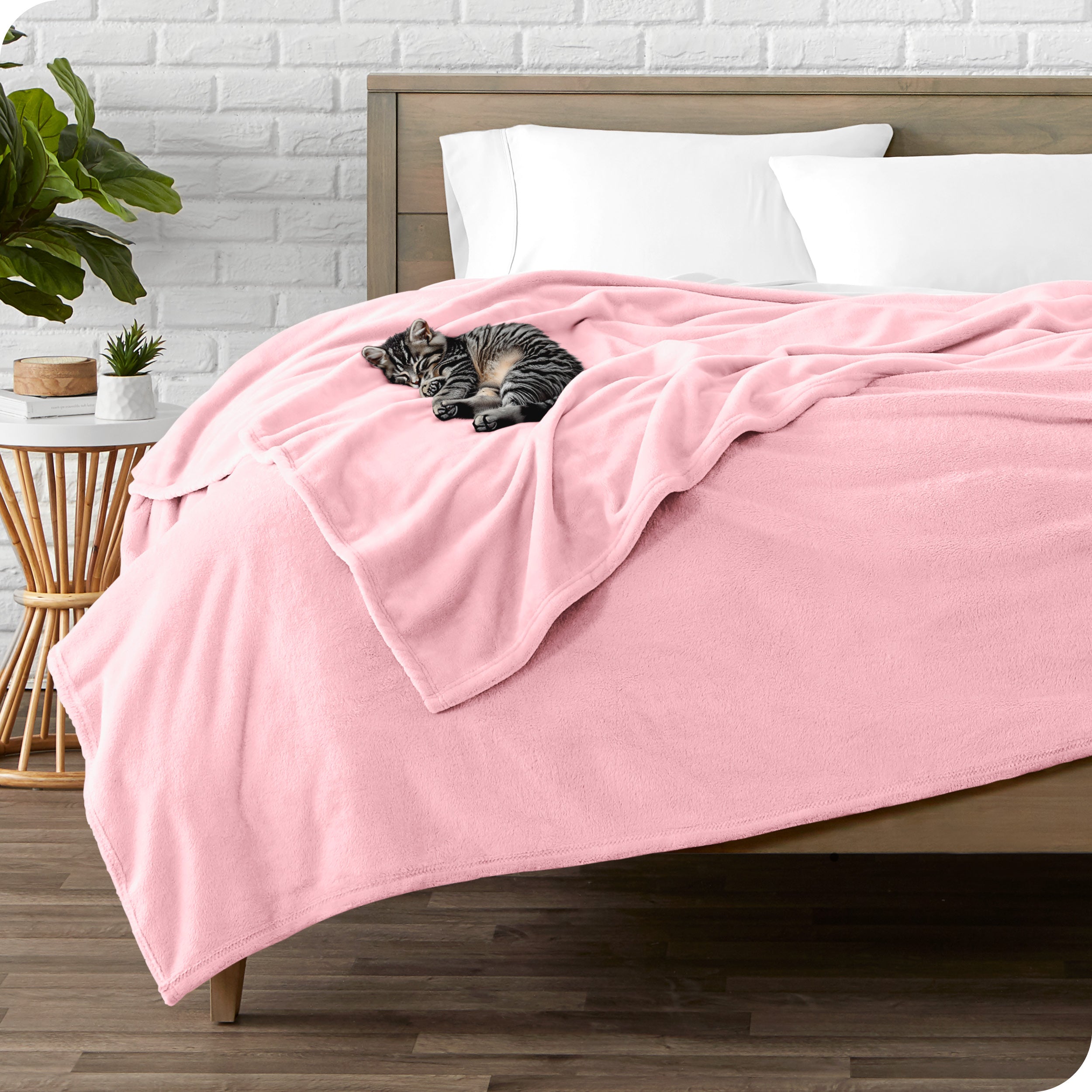 Microplush blanket laid out over a bed and folded back over itself