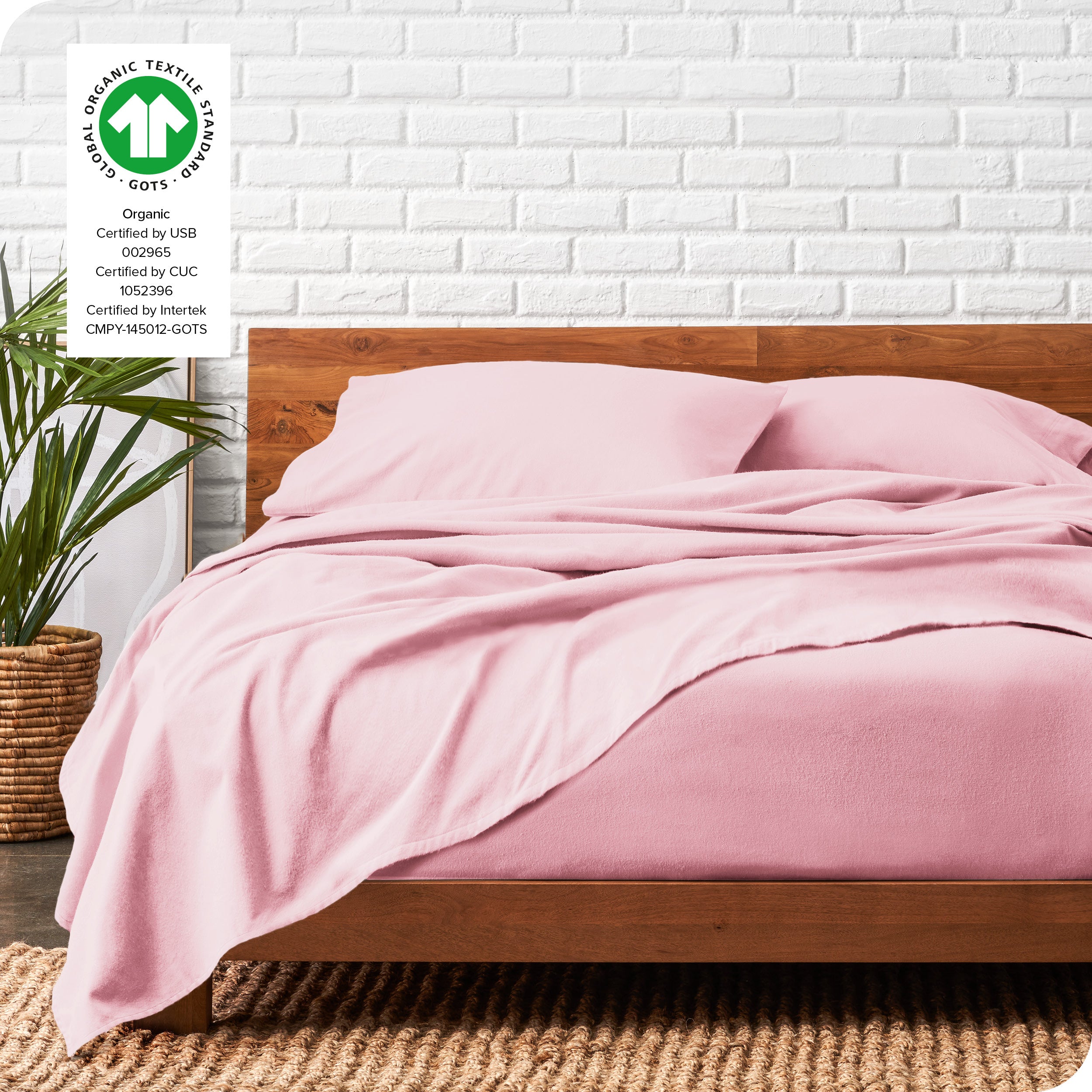 Organic flannel sheets on a bed