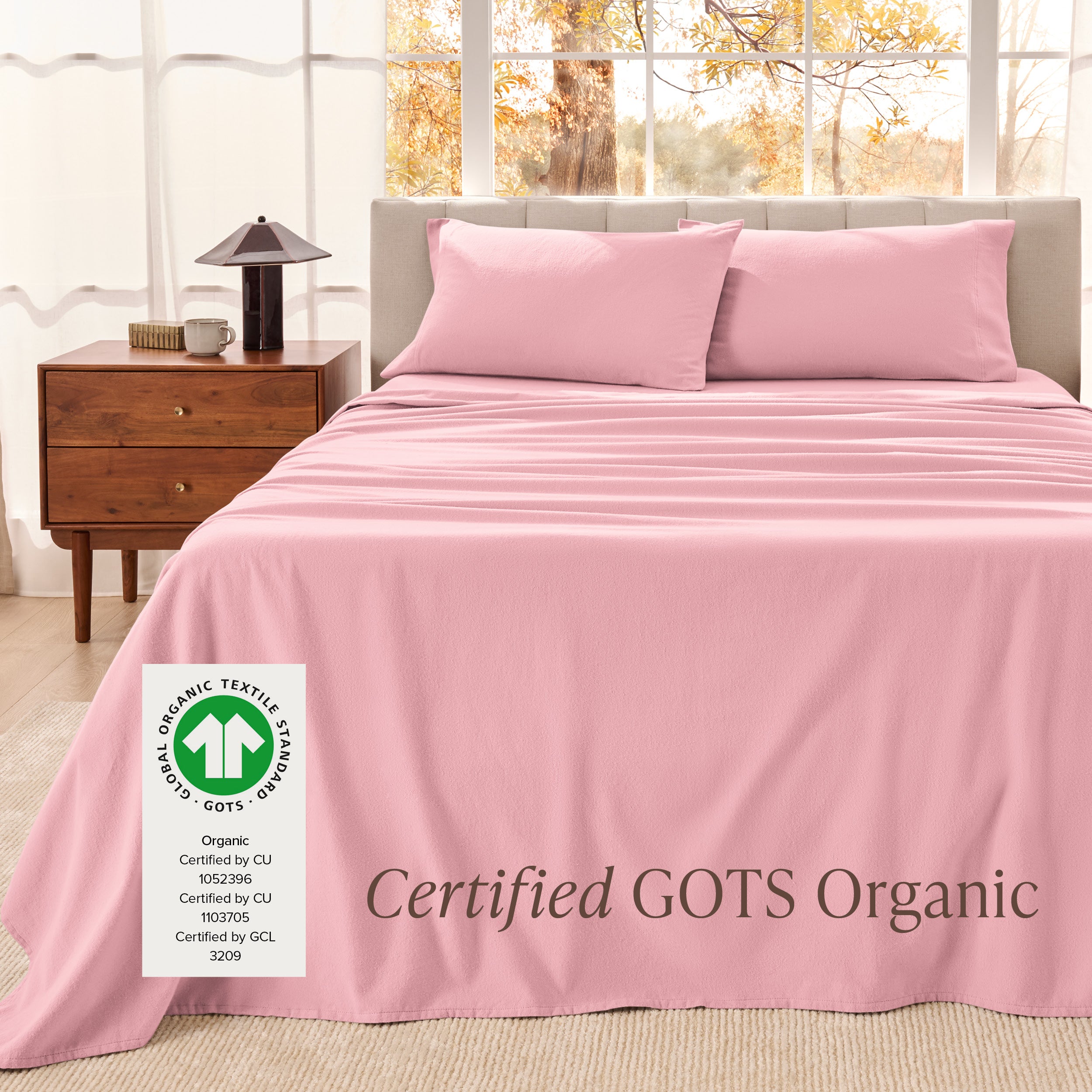 Organic flannel sheets on a bed