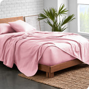 Organic flannel sheet set on a bed