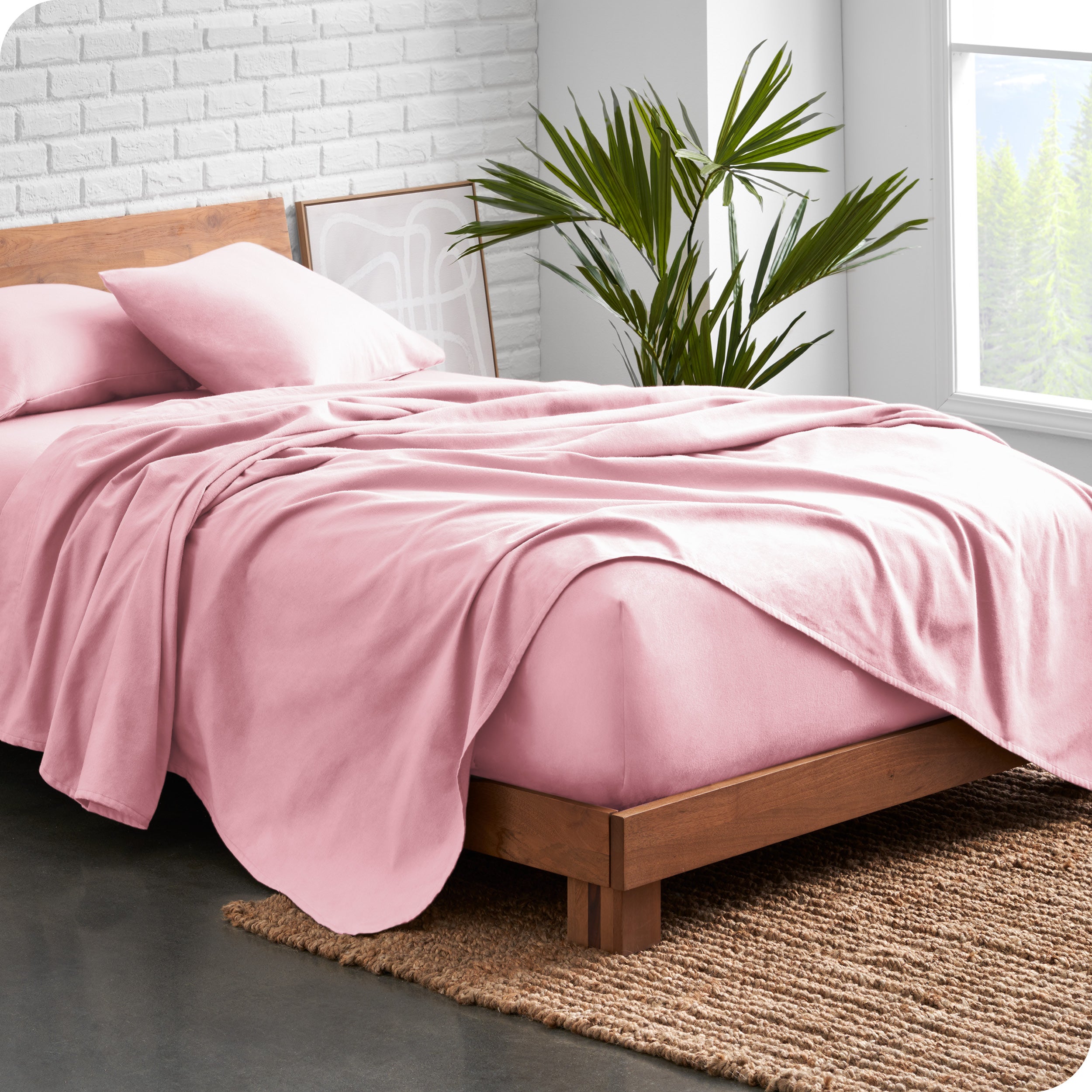 Organic flannel sheet set on a bed