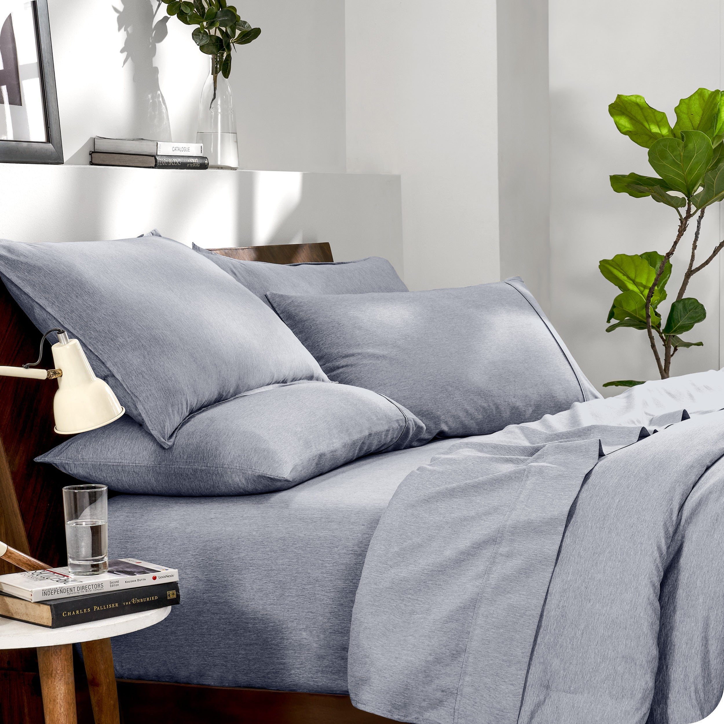 A microfiber bedding set on bed