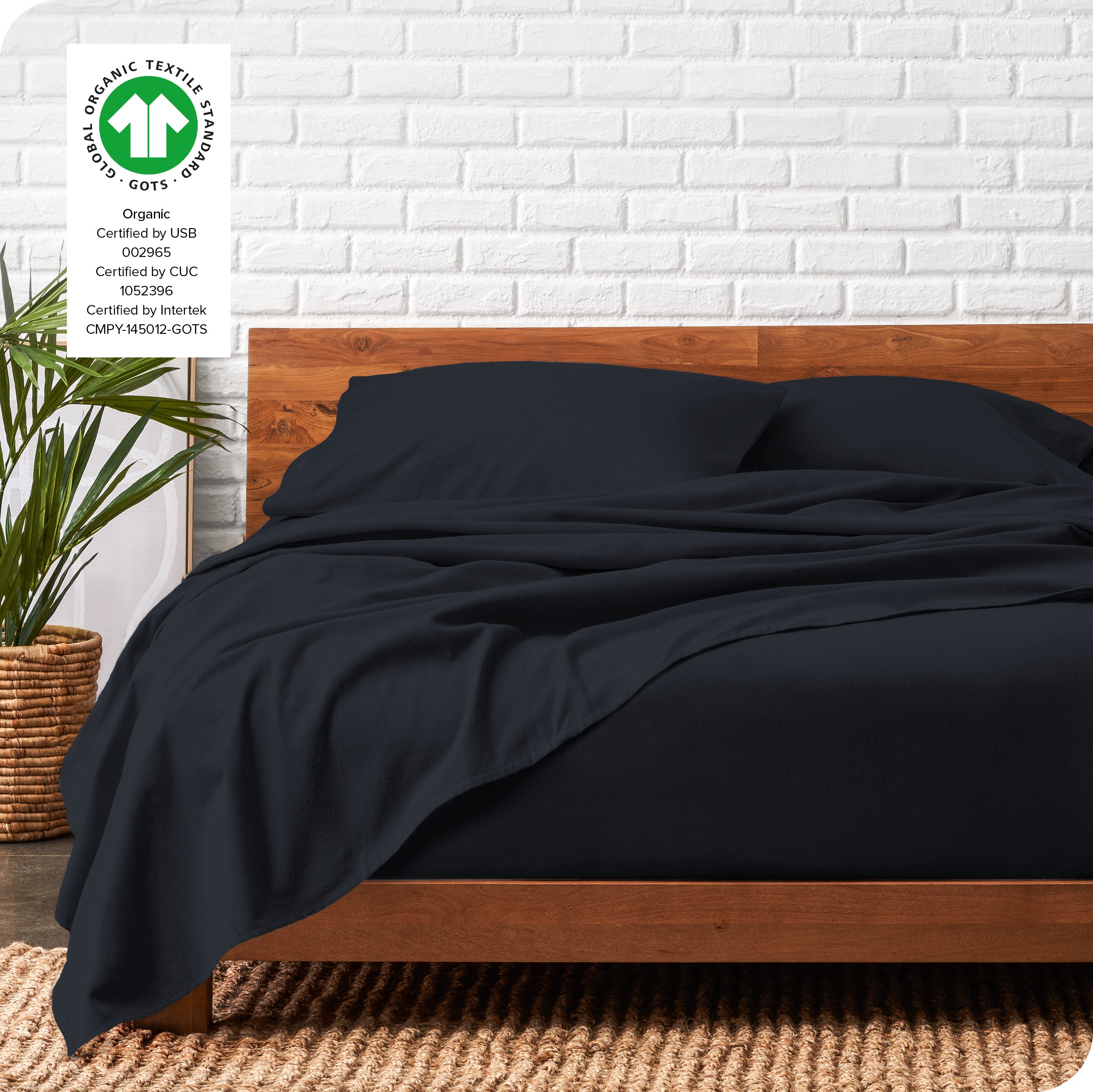 Organic flannel sheets on a bed