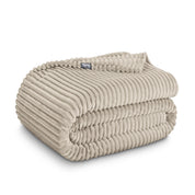 A folded microplush blanket