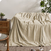 A microplush blanket covering a couch