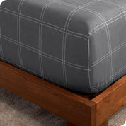 Close up of a microfiber sheet to show material and pattern. 