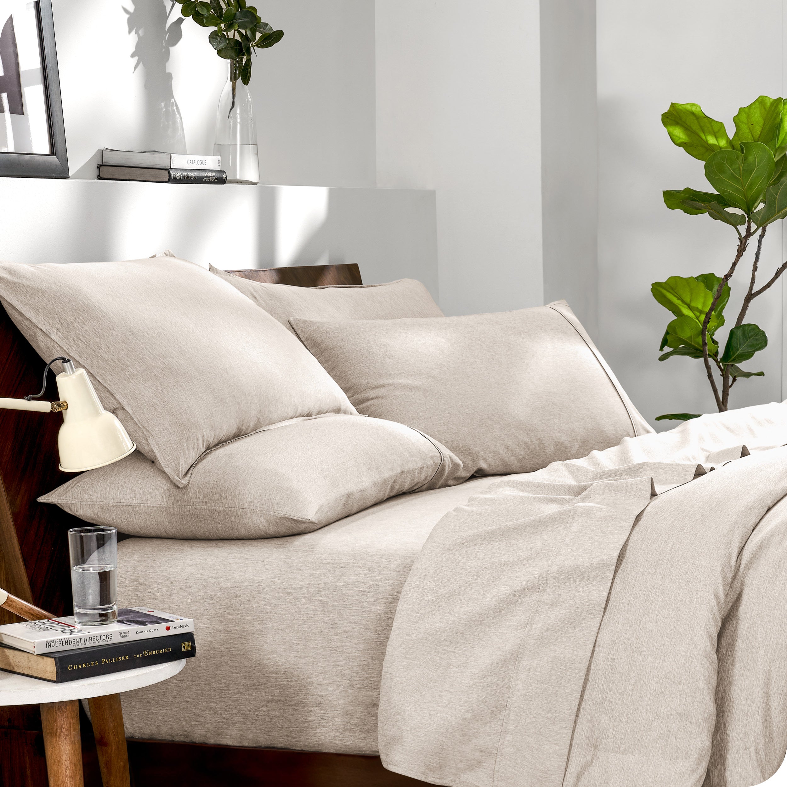 A microfiber bedding set on bed