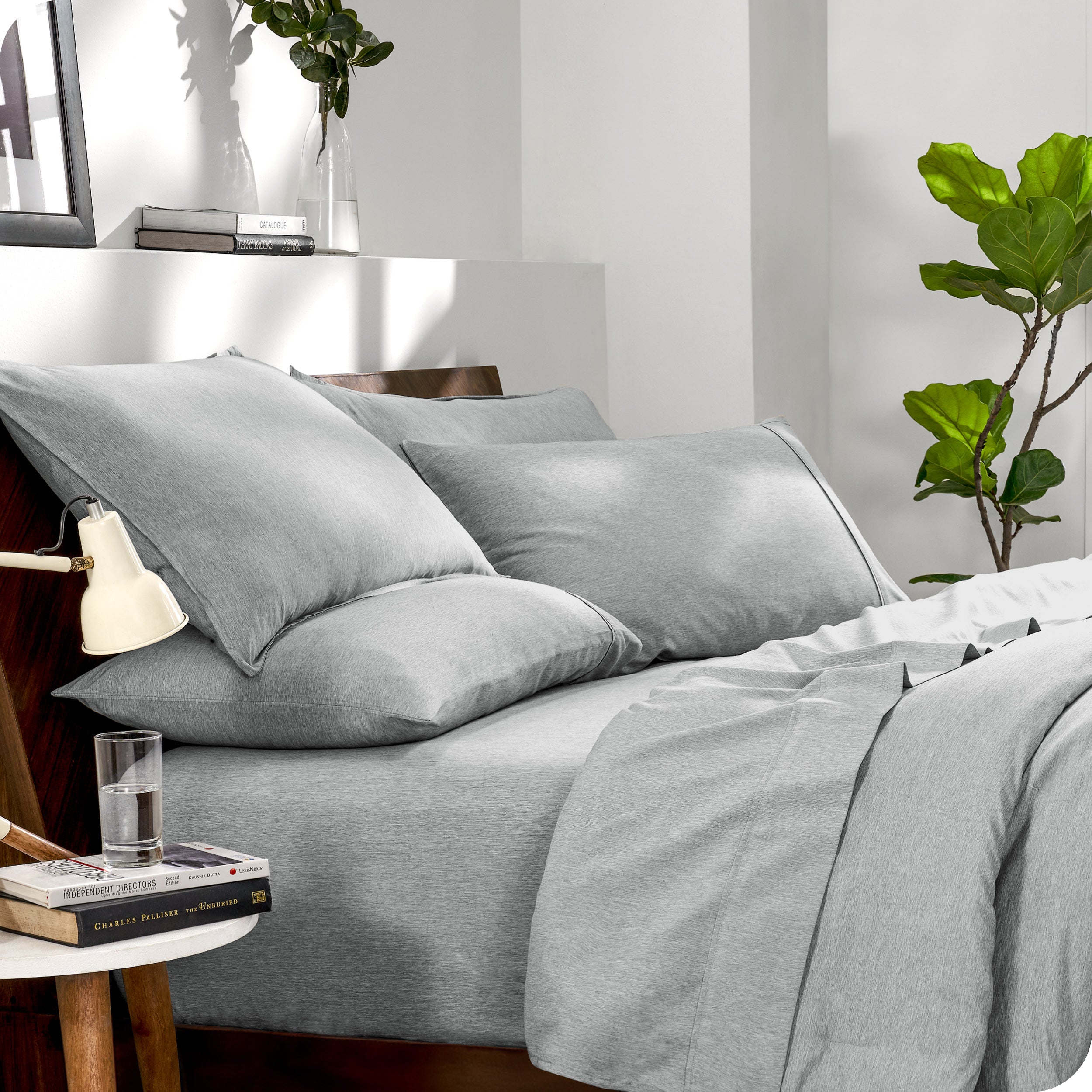 A microfiber bedding set on bed