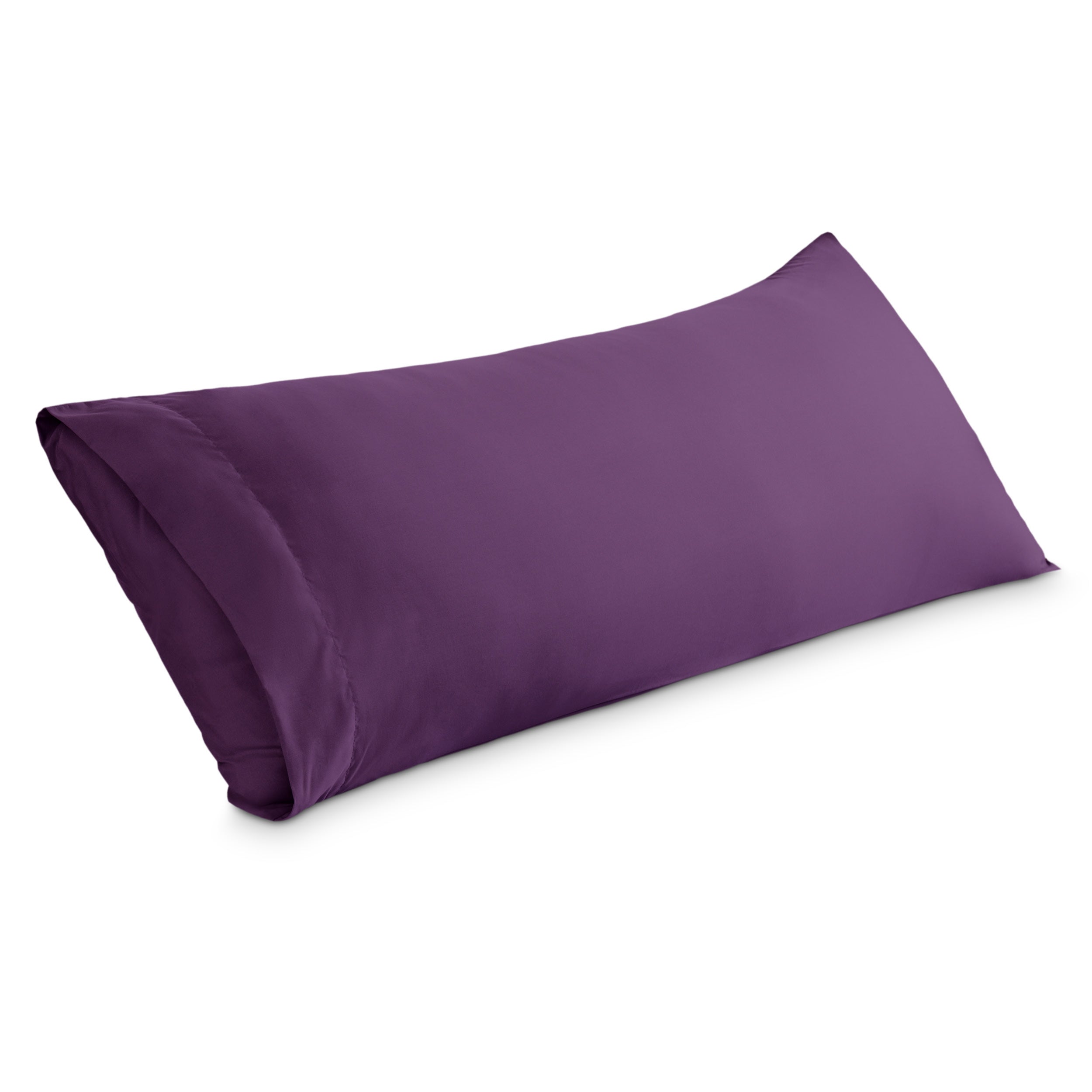 A body pillowcase on a pillow set against a headboard