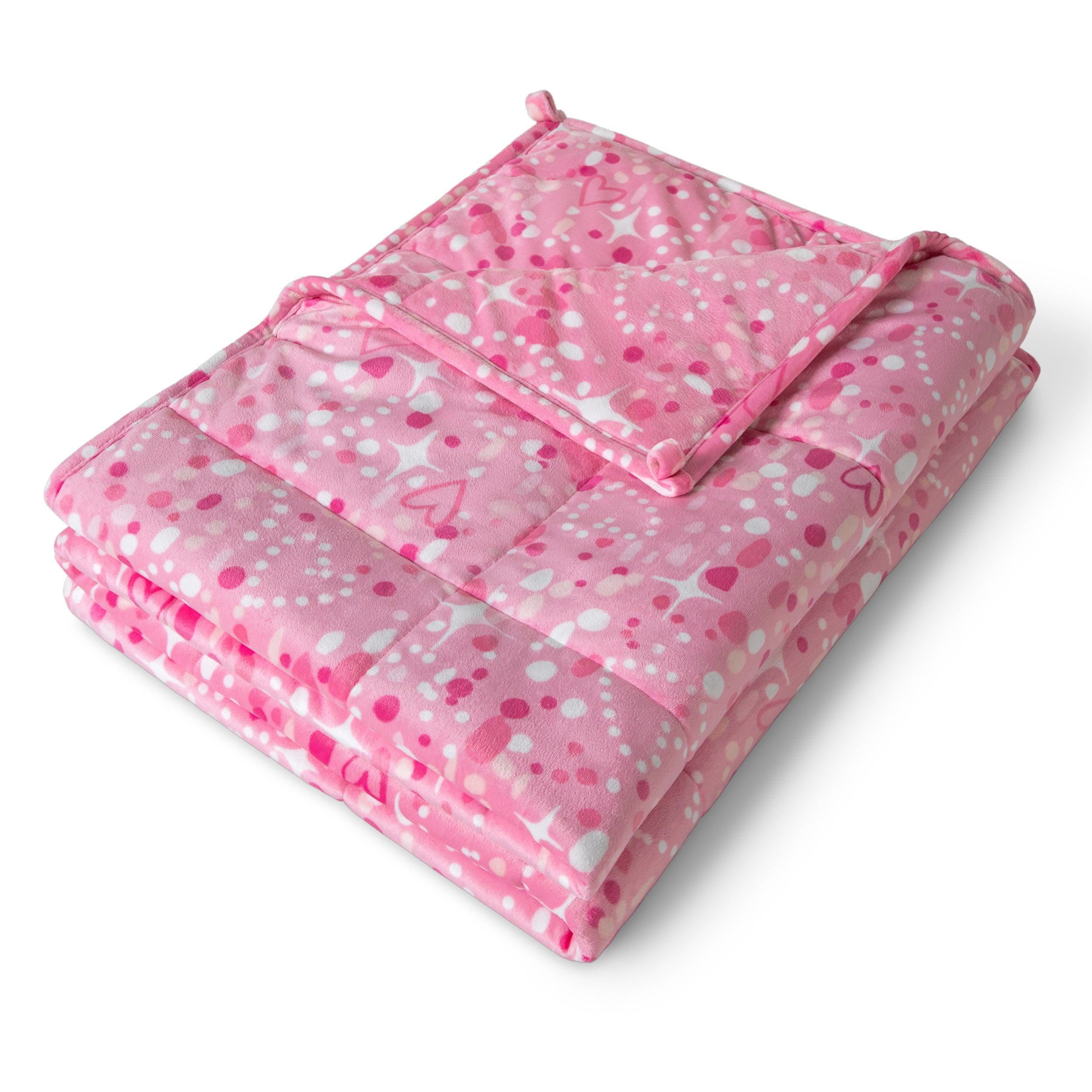 A folded minky fleece weighted blanket with a white background.