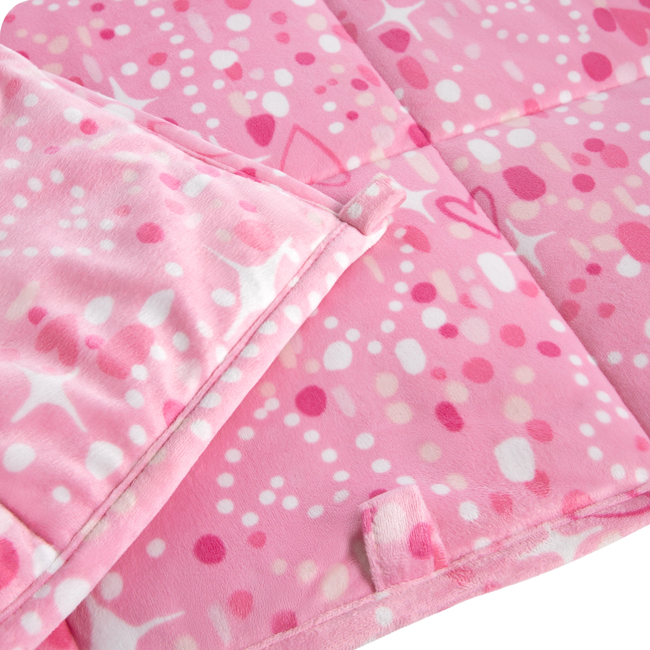 Close-up image of a weighted blanket, featuring detailed stitching and the edge of the blanket