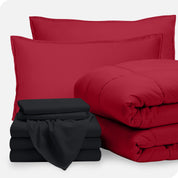 A bed in a bag folded and stacked neatly