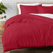 A modern bed with a flannel duvet cover set consisting of the duvet cover and two pillows.