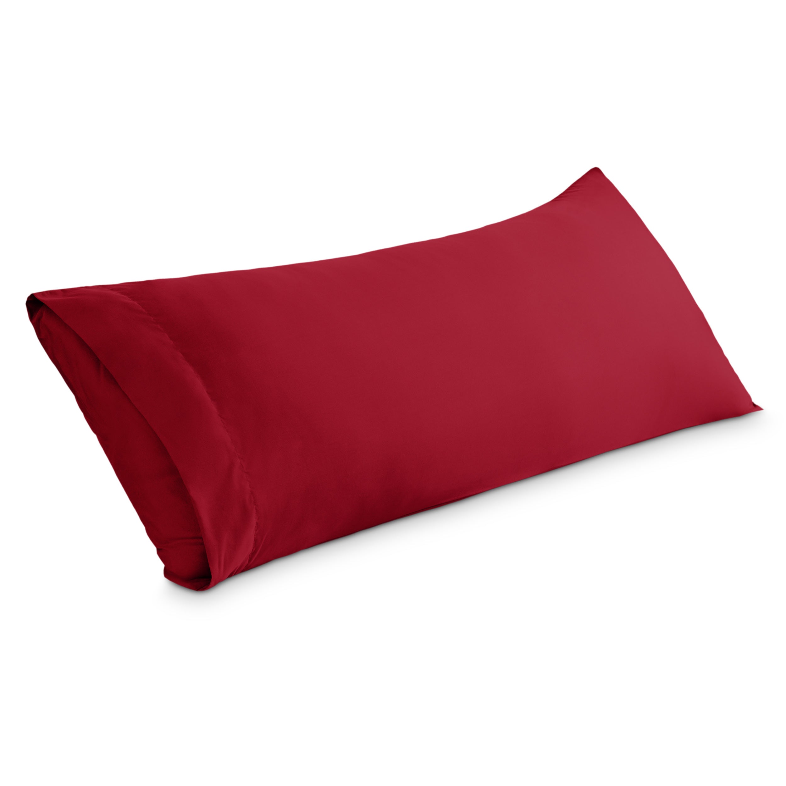 A body pillowcase on a pillow set against a headboard