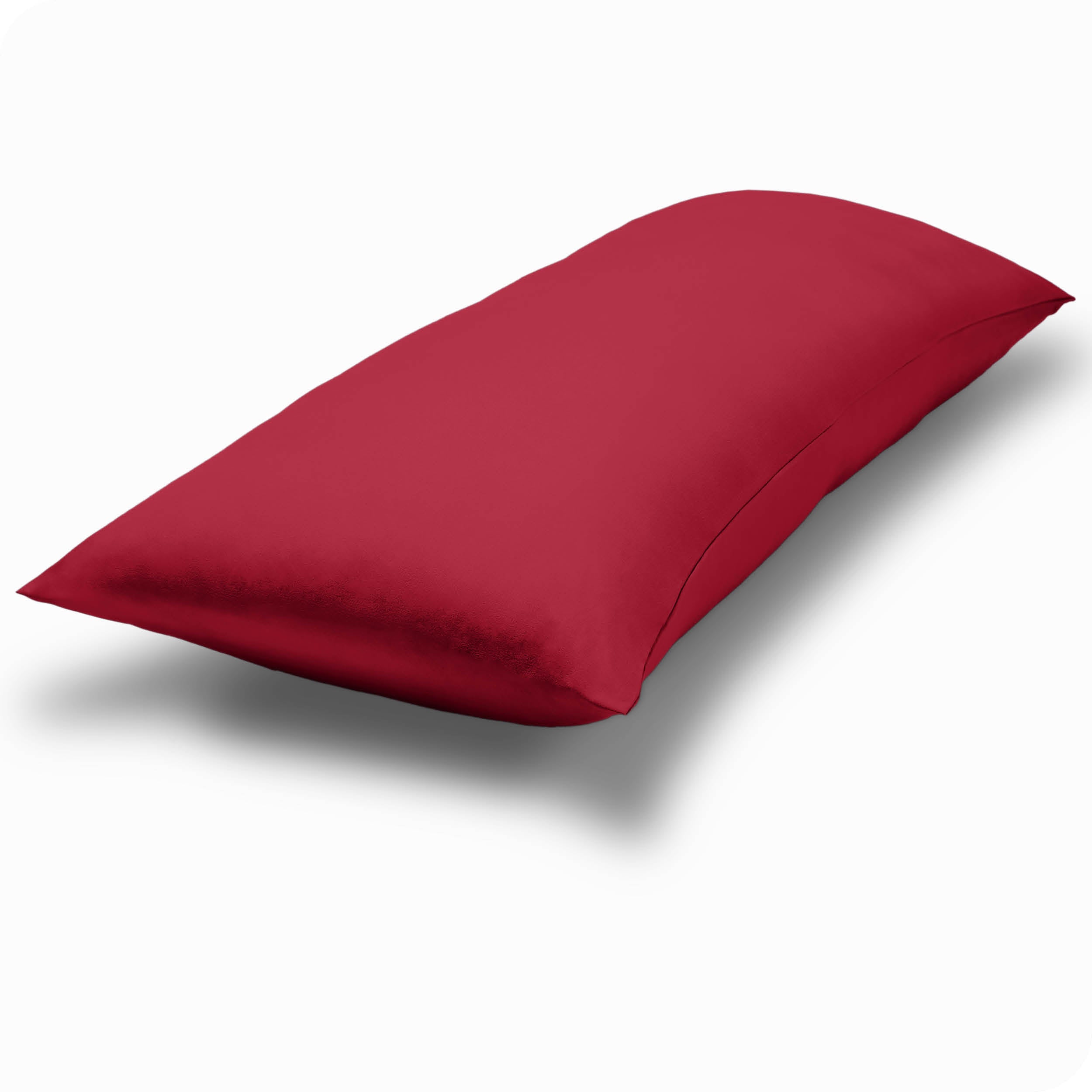 A body pillow cover on a pillow on a plain white background