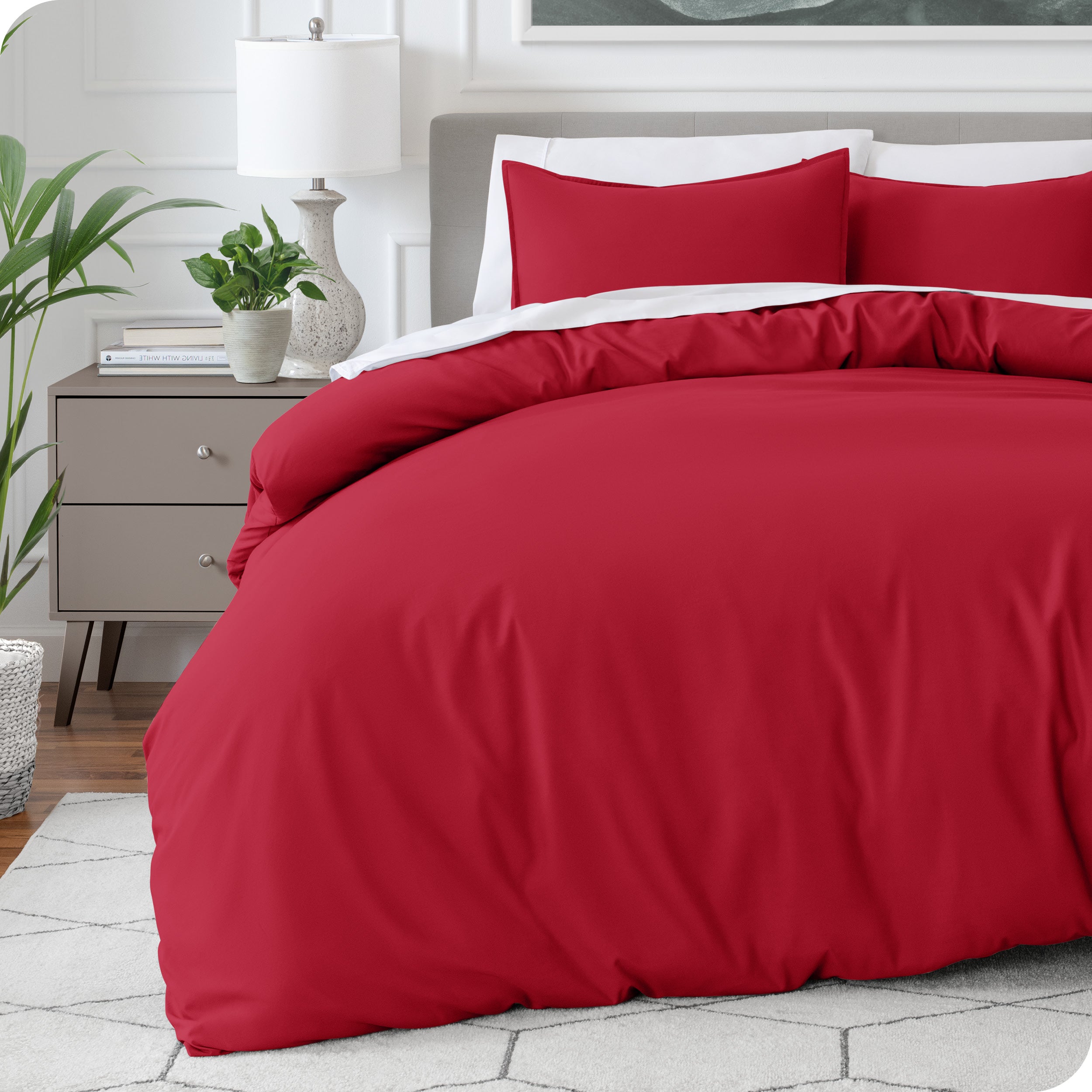 Modern bedroom with a microfiber duvet cover on the bed